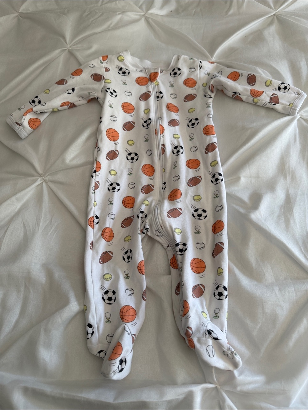 NOOMIE White Kids Footed One-Piece with Sports Print